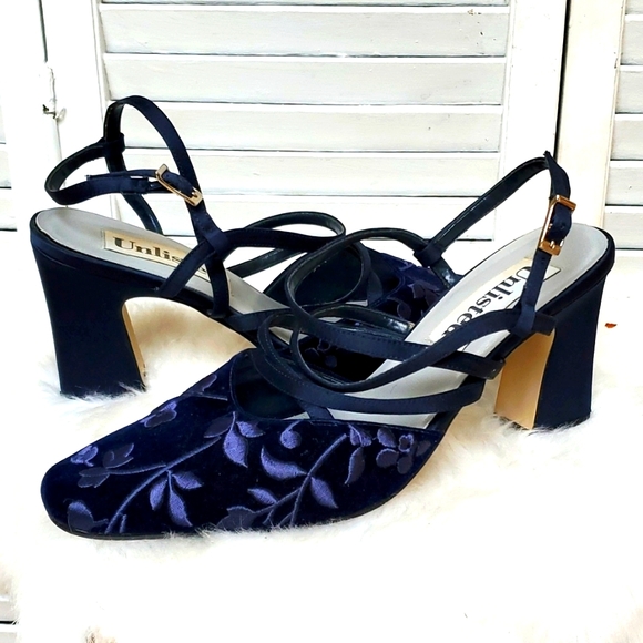 Unlisted Shoes - Unlisted Size 9 Blue Suede Floral Embroidered Dressy Heels